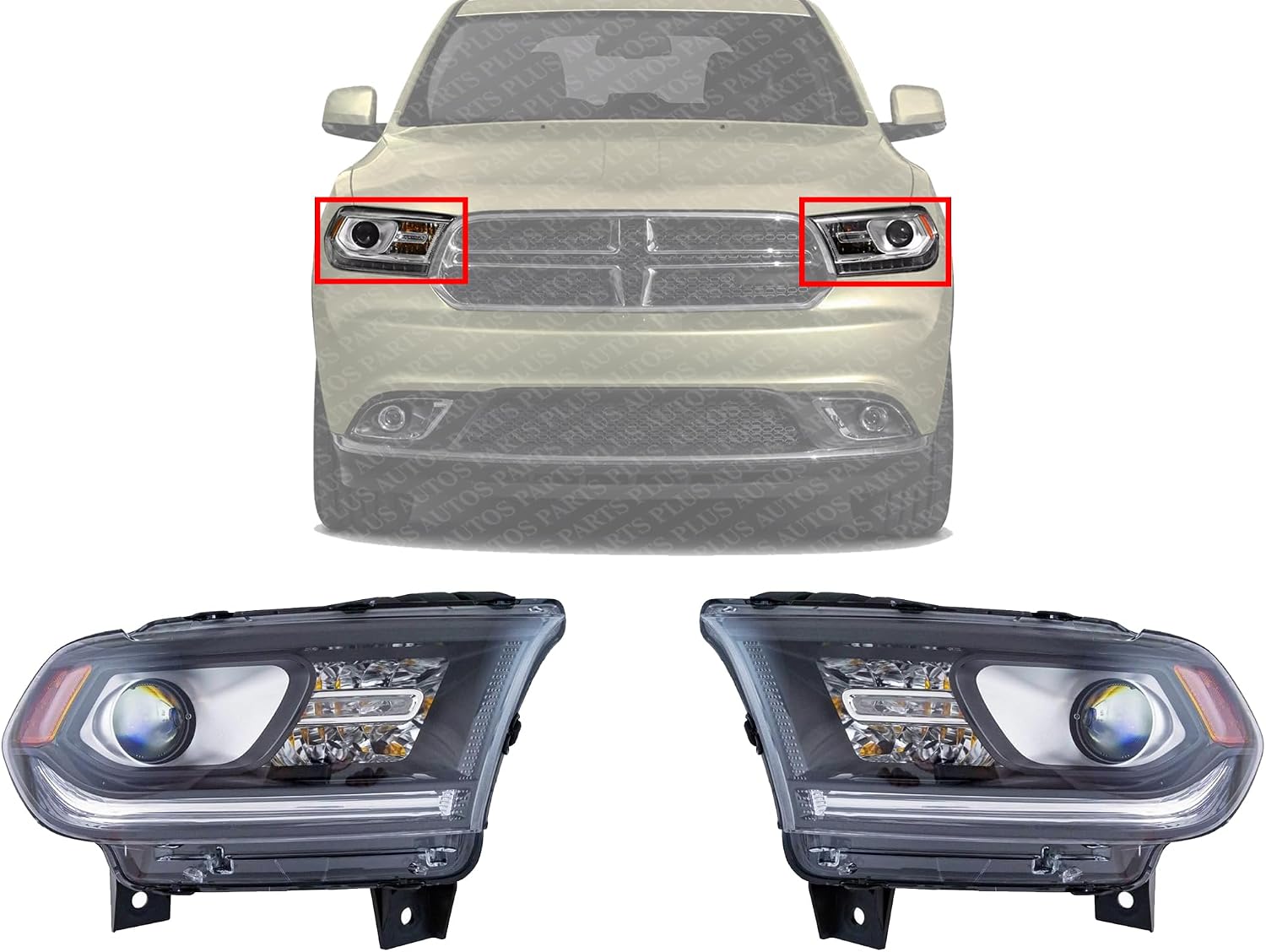 Set Of 2 Front Head Light Assembly With Black Interior Halogen Right Passenger & Left Driver Side Direct Replacement Compatible With 2014-2017 Dodge Durango CH2503255 CH2502255