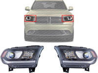 Set Of 2 Front Head Light Assembly With Black Interior Halogen Right Passenger & Left Driver Side Direct Replacement Compatible With 2014-2017 Dodge Durango CH2503255 CH2502255