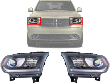 Set Of 2 Front Head Light Assembly With Black Interior Halogen Right Passenger & Left Driver Side Direct Replacement Compatible With 2014-2017 Dodge Durango CH2503255 CH2502255
