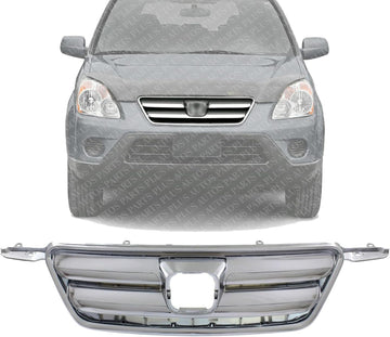 Front Bumper Upper Grille Chrome Shell & Insert Direct Replacement Compatible With 2005-2006 Honda CR-V HO1200194 71122S9AA01-PFM