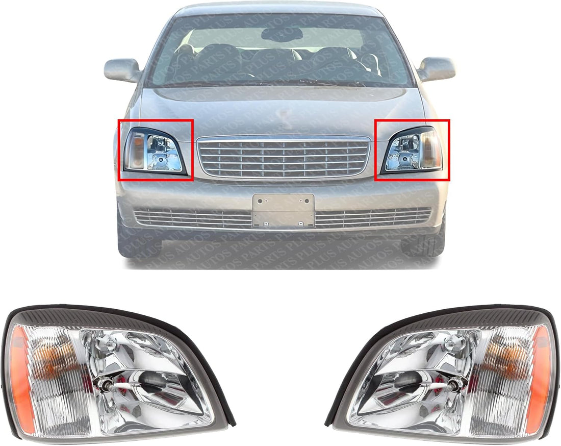 Set Of 2 Front Headlight Assembly Right Passenger & Left Driver Side Direct Replacement Compatible With 2004-2005 Cadillac DeVille GM2502240 GM2503240 19245433 19245434