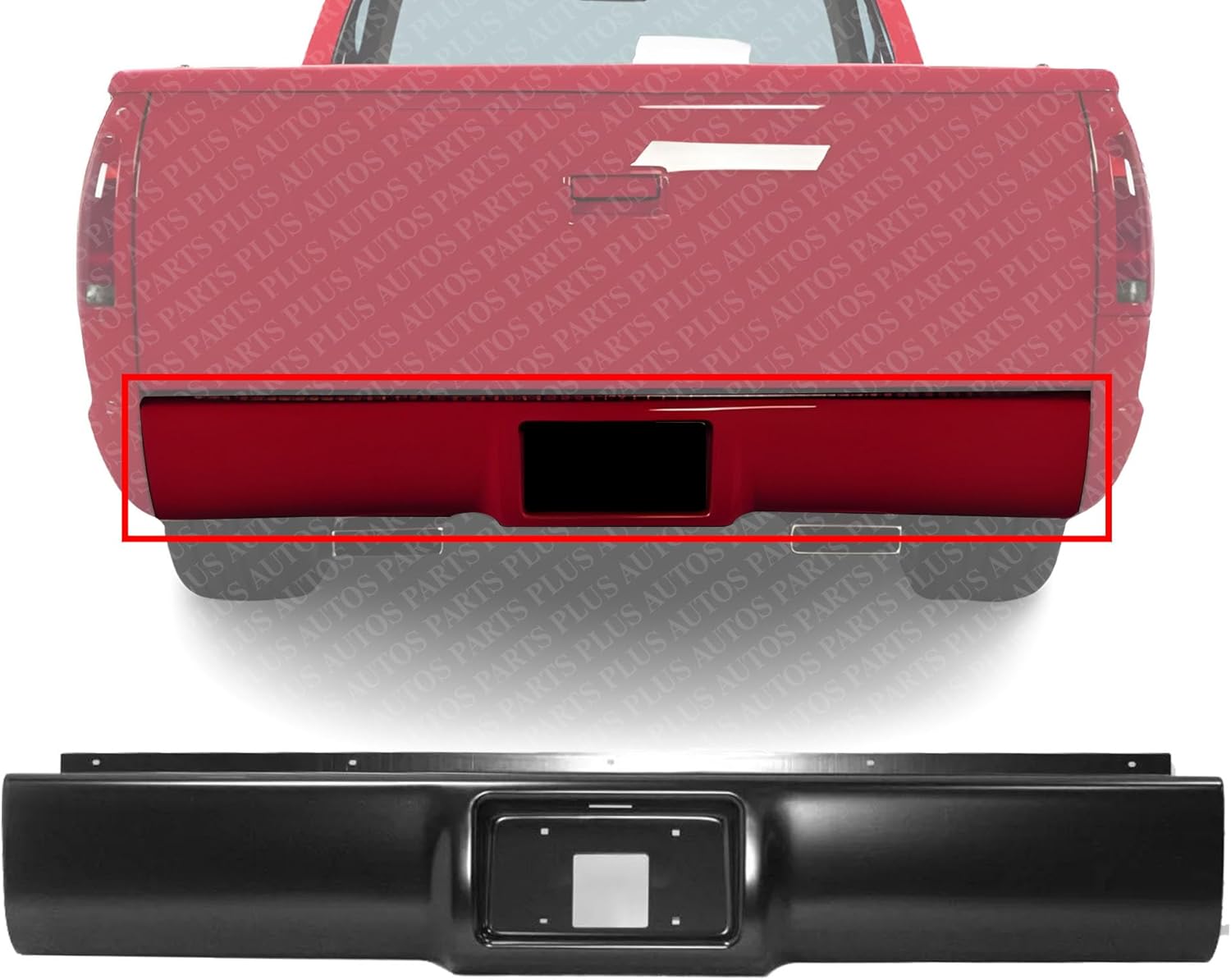 AUTOS PARTS PLUS Rear Roll Pan Primed Steel With License Plate Part and Light Kit Direct Replacement Compatible With 1988-1998 Chevrolet/GMC C/K-Series REPC825508