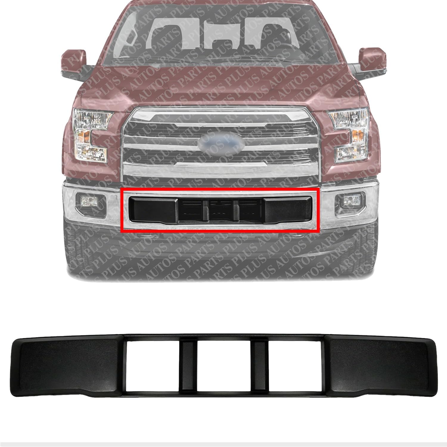 Front Center Bumper Trim Textured Direct Replacement Compatible With 2015-2017 Ford F-150 FO1044110 FL3Z17E810CA