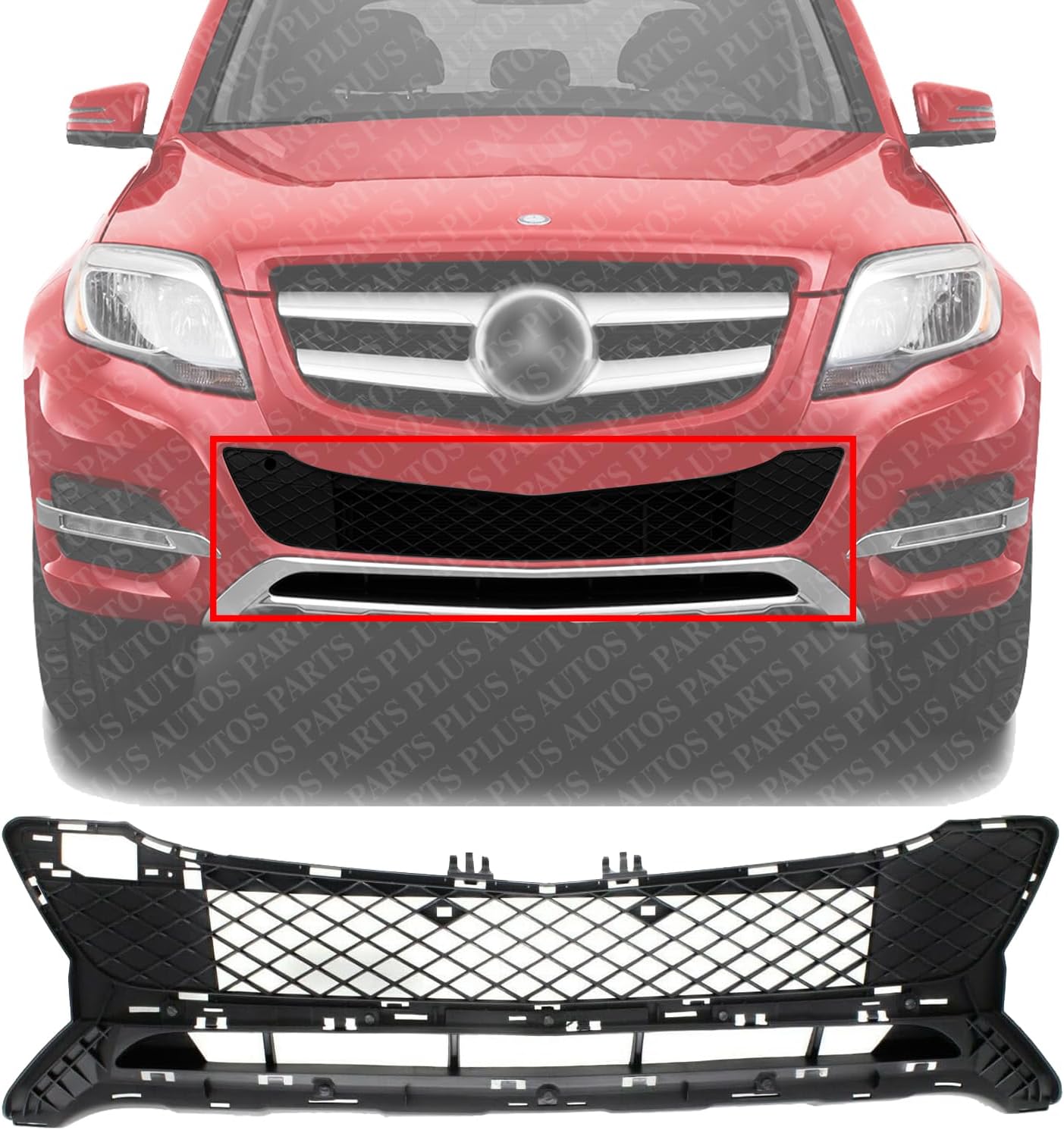 Front Bumper Center Grille Textured Plastic Direct Replacement Compatible With 2013-2015 Mercedes Benz GLK-Class MB1036149 2048856823