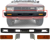 AUTOS PARTS PLUS Front Bumper + End Caps Primed + Signal Lights Assembly Right Passenger & Left Driver Side Direct Replacement Compatible With 1984-1986 Toyota 4Runner / Pickup 4WD TO1004157