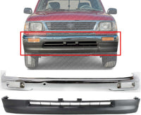Front Bumper Face Bar Chrome Steel + Lower Valance Panel Textured Direct Replacement Compatible With Toyota Tacoma 1995-1997 TO1002154 TO1095169 5210104060 5391104041