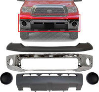 Front Bumper Face Bar Chrome Steel + Upper Cover + Lower Valance Panel + Fog Lamp Covers Left Driver & Right Passenger Side Direct Replacement Compatible With 2007-2009 Toyota Tundra