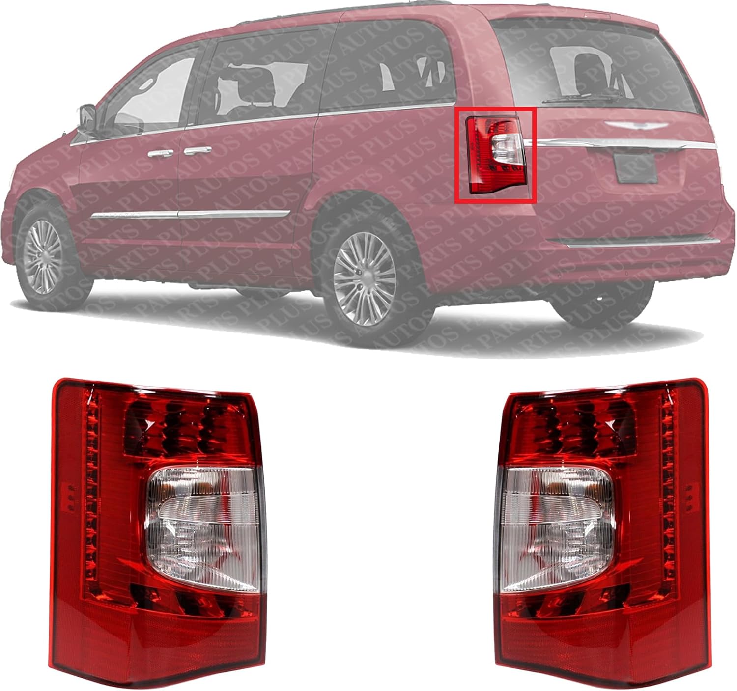 Set Of 2 Tail Light Assembly Plastic Left Driver & Right Passenger Side Direct Replacement Compatible With 2011-2016 Chrysler Town & Country CH2801198 CH2800198