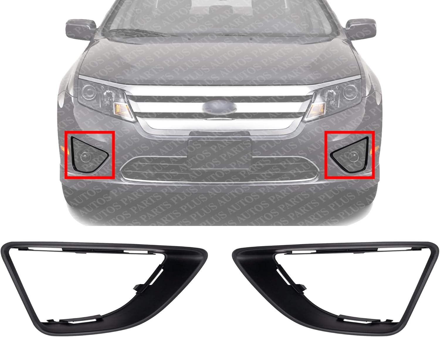 Set Of 2 Front Fog Lamp Molding Textured Left Driver & Right Passenger Side Direct Replacement Compatible With 2010-2012 Ford Fusion FO1039121 FO1038121 AE5Z17E810EA