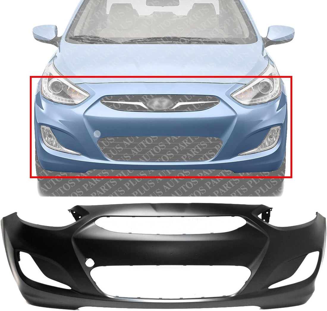Front Bumper Cover Primed Direct Replacement Compatible With 2014-2017 Hyundai Accent HY1000201 865111R010