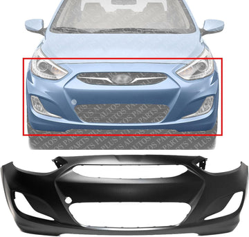Front Bumper Cover Primed Direct Replacement Compatible With 2014-2017 Hyundai Accent HY1000201 865111R010
