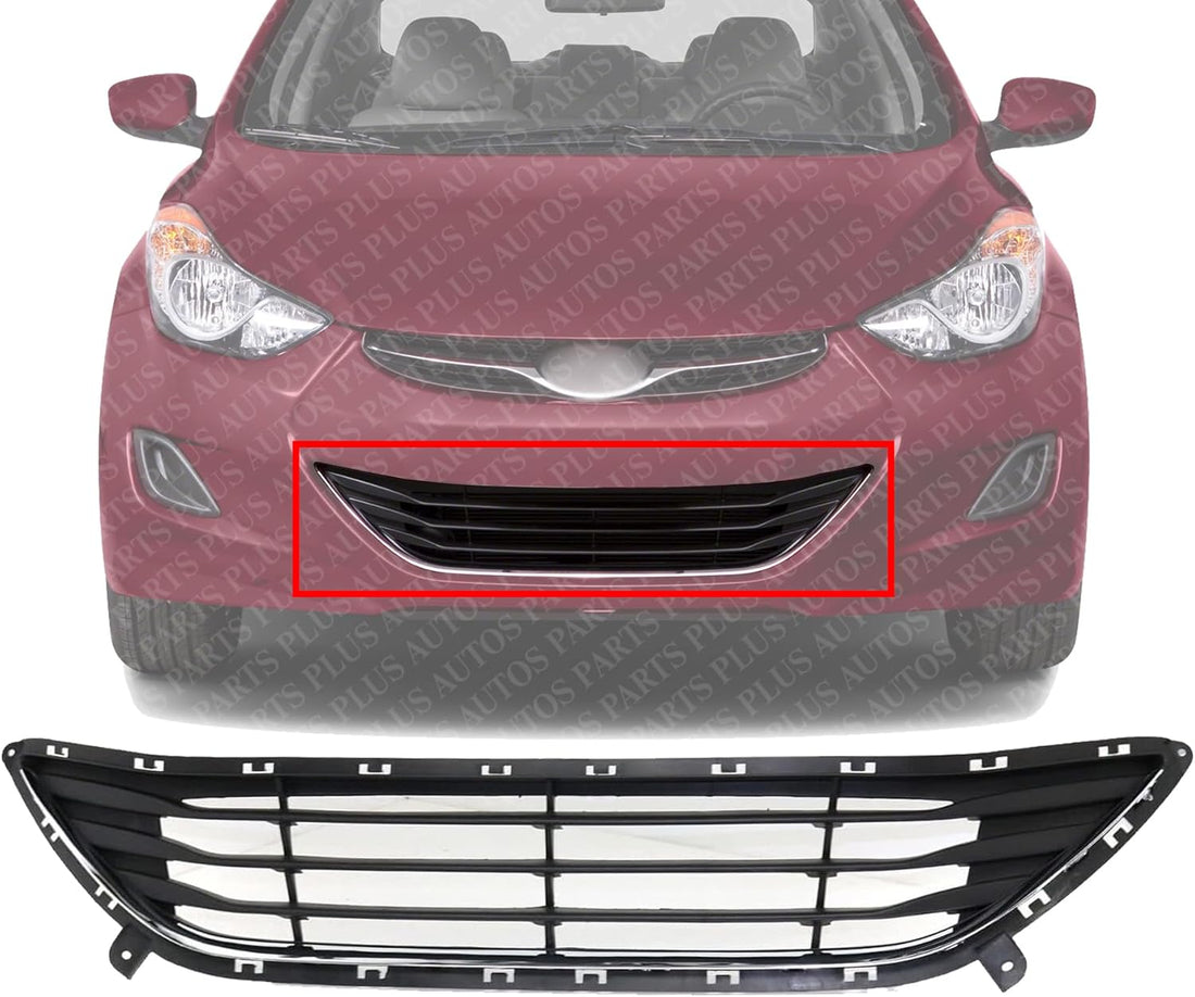 Front Bumper Grille Textured With Chrome Insert Plastic Direct Replacement Compatible With Hyundai Elantra 2011-2013 HY1036123 865603X000