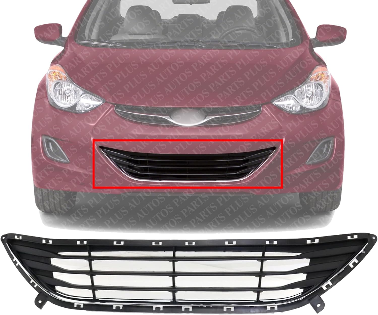 Front Bumper Grille Textured With Chrome Insert Plastic Direct Replacement Compatible With Hyundai Elantra 2011-2013 HY1036123 865603X000