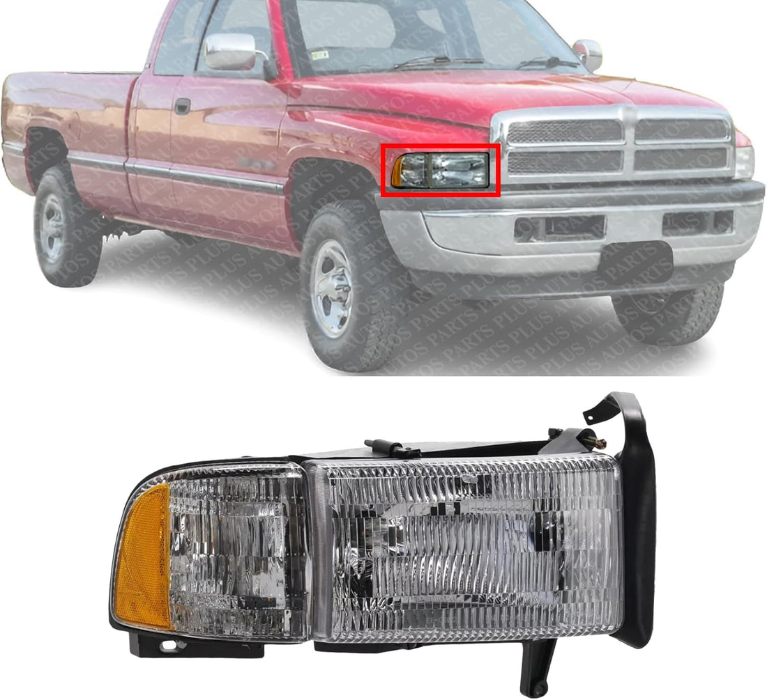 Front Head Light Assembly Right Passenger Side Direct Replacement Compatible With 1994-2002 Dodge Ram 1500 2500 3500 CH2503101 55076748AD 55076748AO