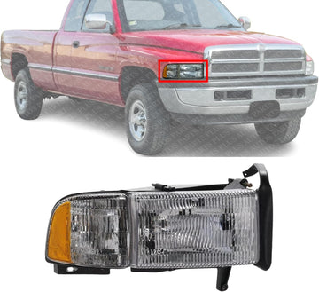 Front Head Light Assembly Right Passenger Side Direct Replacement Compatible With 1994-2002 Dodge Ram 1500 2500 3500 CH2503101 55076748AD 55076748AO