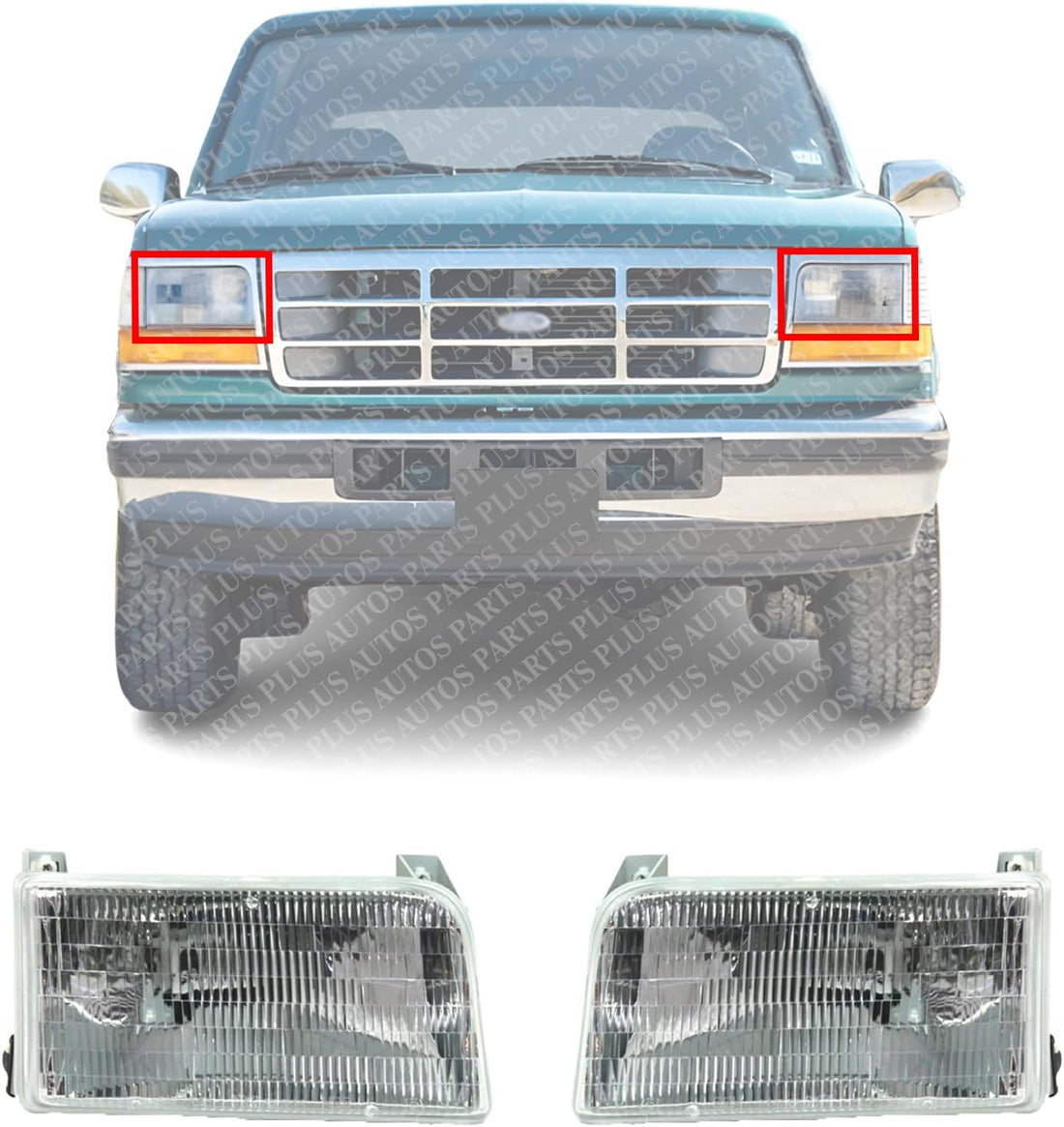 Set Of 2 Front Headlights Assembly Right Passenger & Left Driver Side Direct Replacement Compatible With 1992-1997 Ford F-Series FO2503114 FO2502118 F2TZ13008A F2TZ13008B