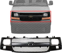 Front Grille Black Shell & Insert Direct Replacement Compatible With 2003-2017 Chevrolet Express/GMC Savana Van 1500 2500 3500 GM1200538 22816424