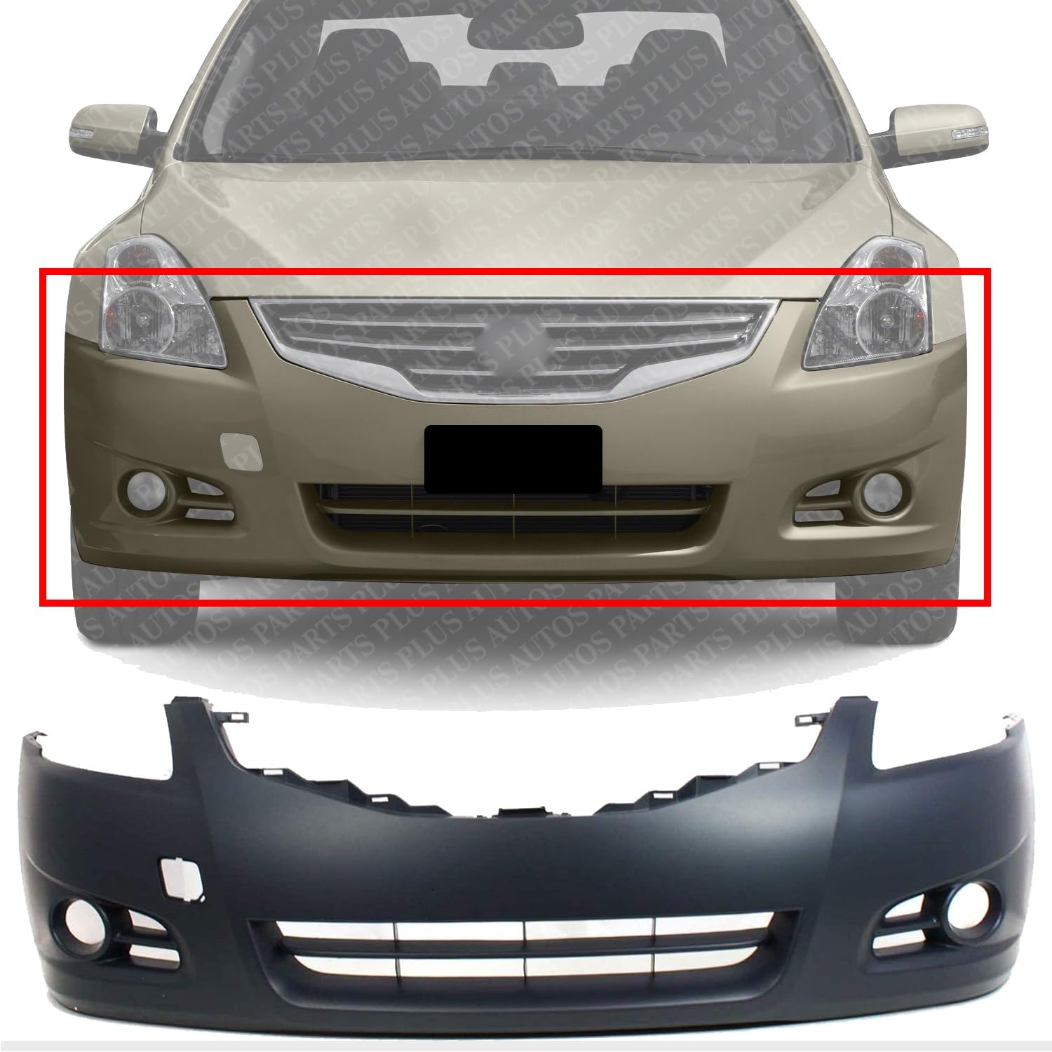 Front Bumper Cover Primed Direct Replacement Compatible With 2010-2012 Nissan Altima NI1000268 62022ZX00H