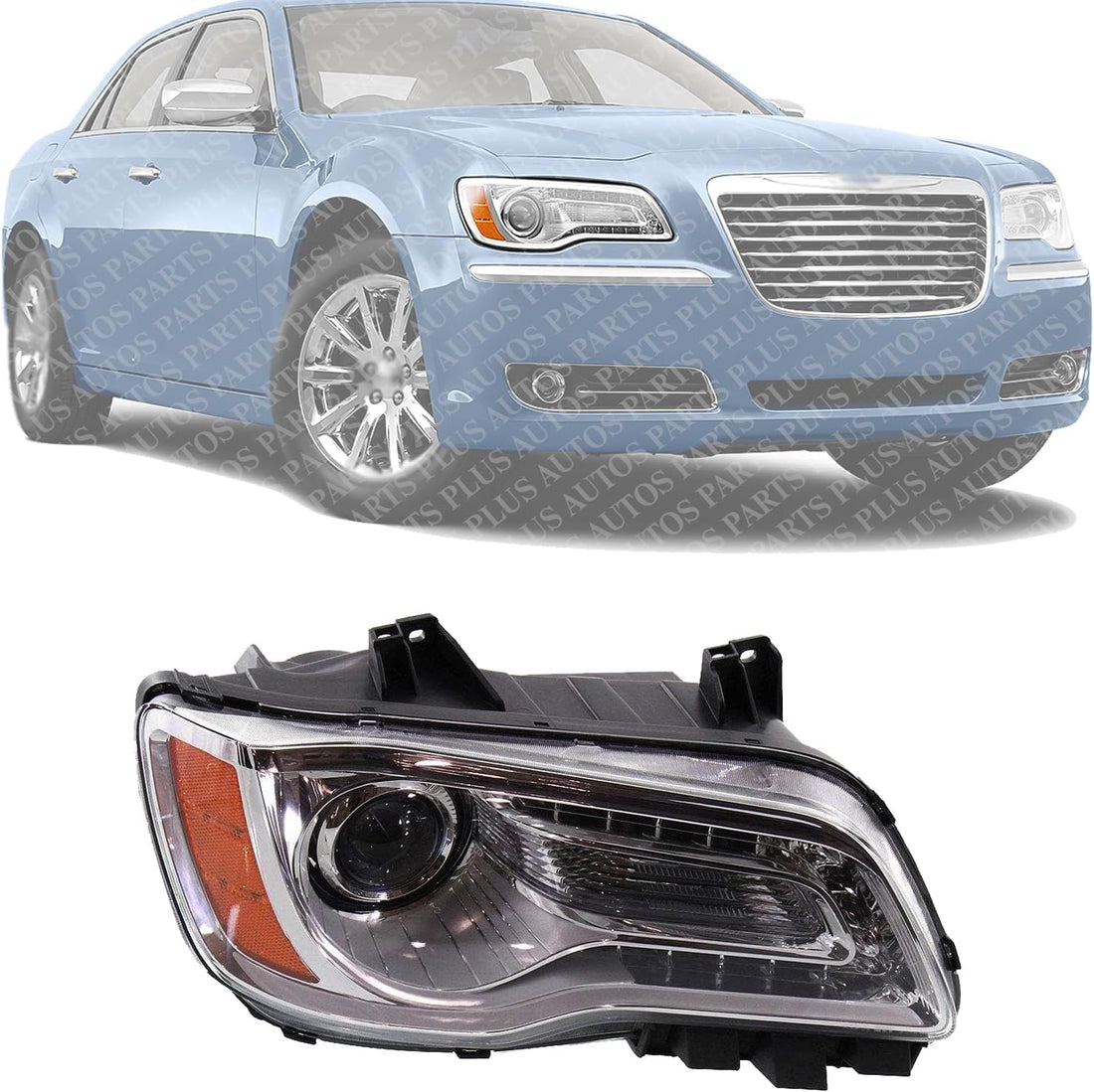 Front Headlight Assembly With Chrome Interior Right Passenger Side Direct Replacement Compatible With 2011-2014 Chrysler 300 68143002AC-PFM
