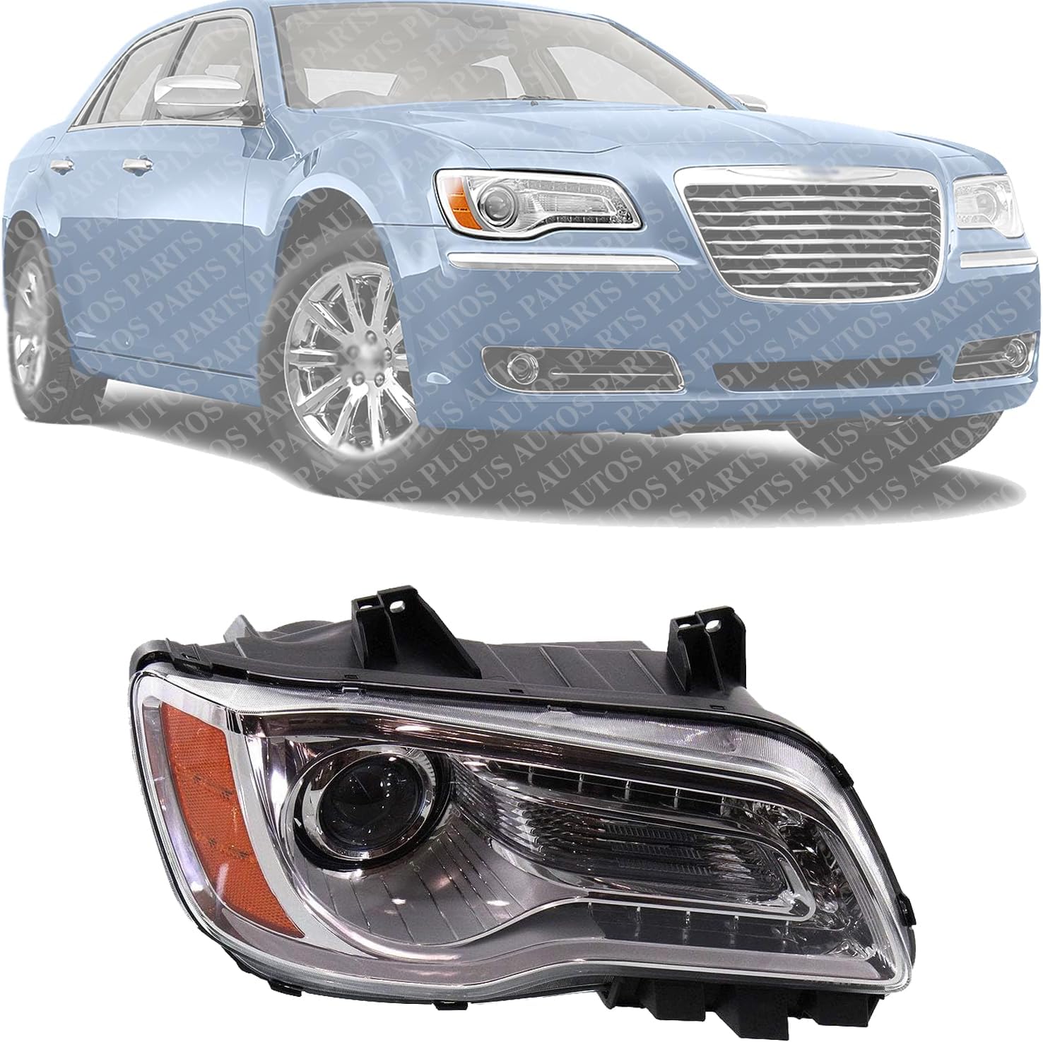 Front Headlight Assembly With Chrome Interior Right Passenger Side Direct Replacement Compatible With 2011-2014 Chrysler 300 68143002AC-PFM