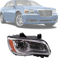 Front Headlight Assembly With Chrome Interior Right Passenger Side Direct Replacement Compatible With 2011-2014 Chrysler 300 68143002AC-PFM