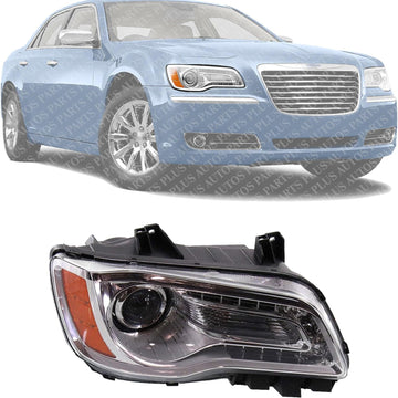 Front Headlight Assembly With Chrome Interior Right Passenger Side Direct Replacement Compatible With 2011-2014 Chrysler 300 68143002AC-PFM