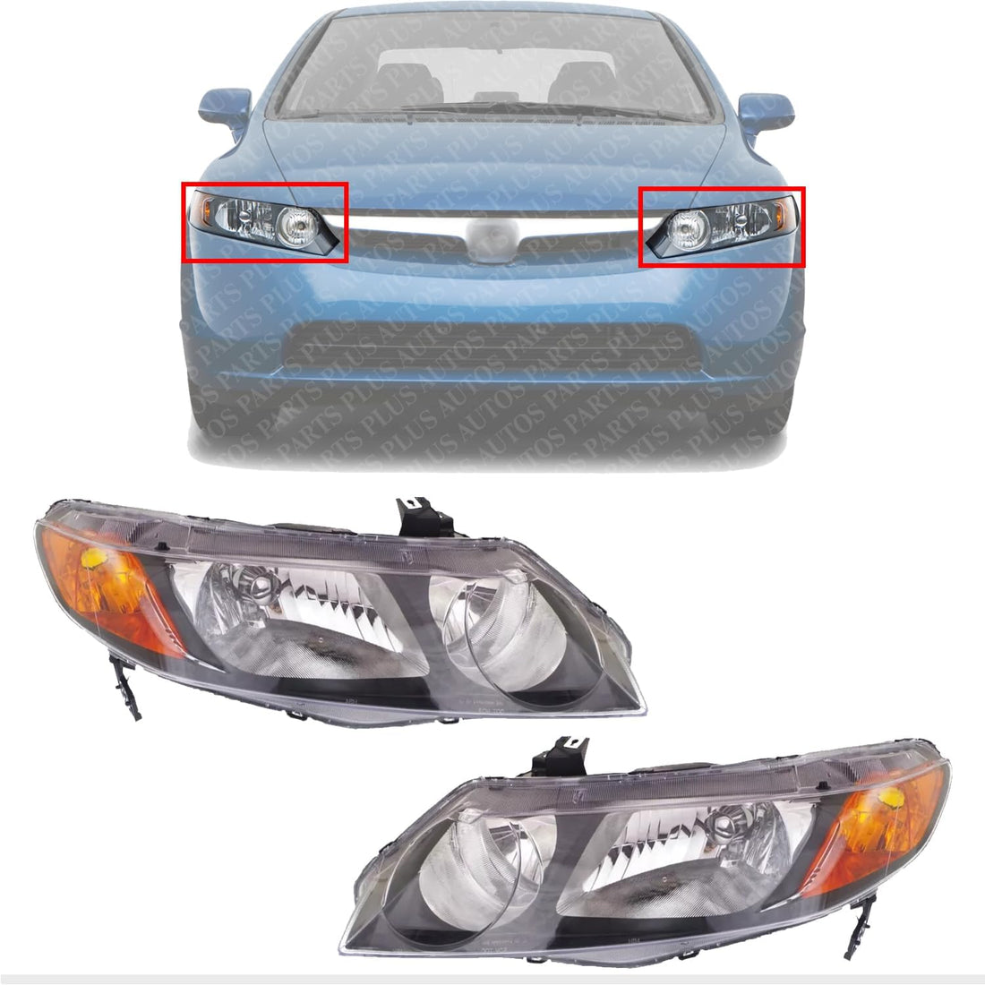 Set Of 2 Front Headlight Lens And Housing Right Passenger & Left Driver Side Direct Replacement Compatible With 2006-2008 Honda Civic HO2502125 HO2503125 33101SNAA02 33151SNAA02