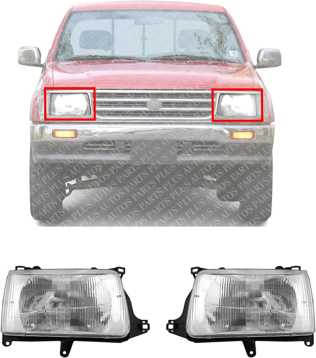 Set Of 2 Front Headlight Assembly Halogen Right Passenger & Left Driver Side Direct Replacement Compatible With 1993-1998 Toyota T100 TO2502119 TO2503119 8115034010 8111034010