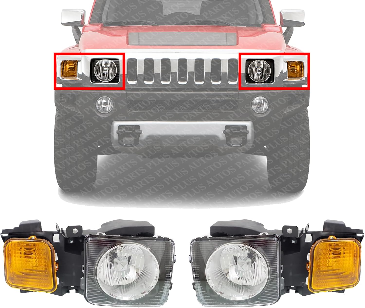 Set Of 2 Front Head Light Assembly Halogen Left Driver & Right Passenger Side 2006-2010 Hummer H3 / 2009-2010 H3T HU2502100 HU2503100 15951163 15951164