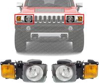 Set Of 2 Front Head Light Assembly Halogen Left Driver & Right Passenger Side 2006-2010 Hummer H3 / 2009-2010 H3T HU2502100 HU2503100 15951163 15951164