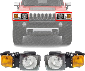 Set Of 2 Front Head Light Assembly Halogen Left Driver & Right Passenger Side 2006-2010 Hummer H3 / 2009-2010 H3T HU2502100 HU2503100 15951163 15951164