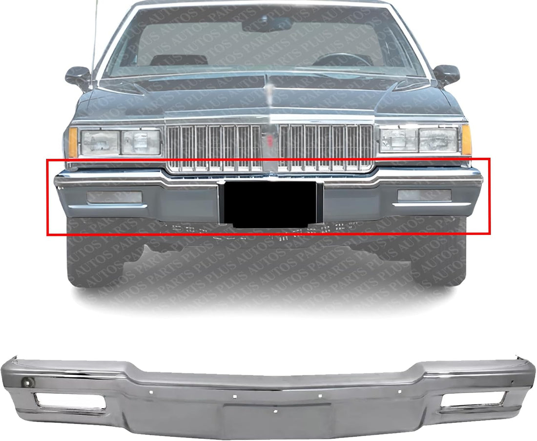 Front Bumper Face Bar Chrome Without Molding Holes Direct Replacement Compatible With 1983-1986 Pontiac Parisienne / 1980-1985 Chevrolet Impala / 1980-1990 Caprice GM1002156 14083891