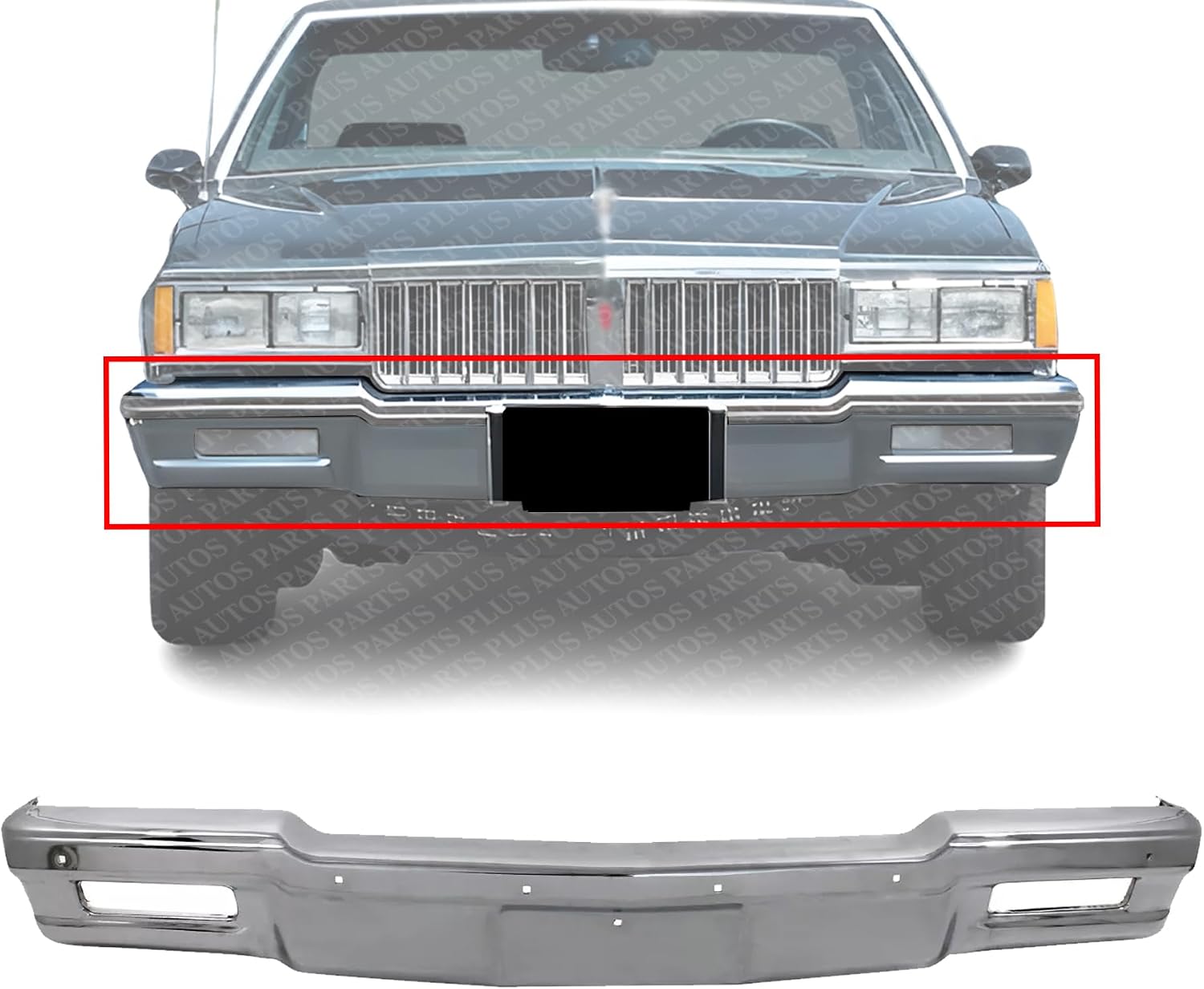 Front Bumper Face Bar Chrome Without Molding Holes Direct Replacement Compatible With 1983-1986 Pontiac Parisienne / 1980-1985 Chevrolet Impala / 1980-1990 Caprice GM1002156 14083891