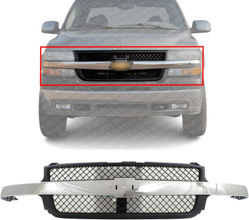 Front Grille Black Mesh With Chrome Center Bar Direct Replacement Compatible With 2001-2002 Chevrolet Silverado 2500HD / 3500 GM1200523 15088290