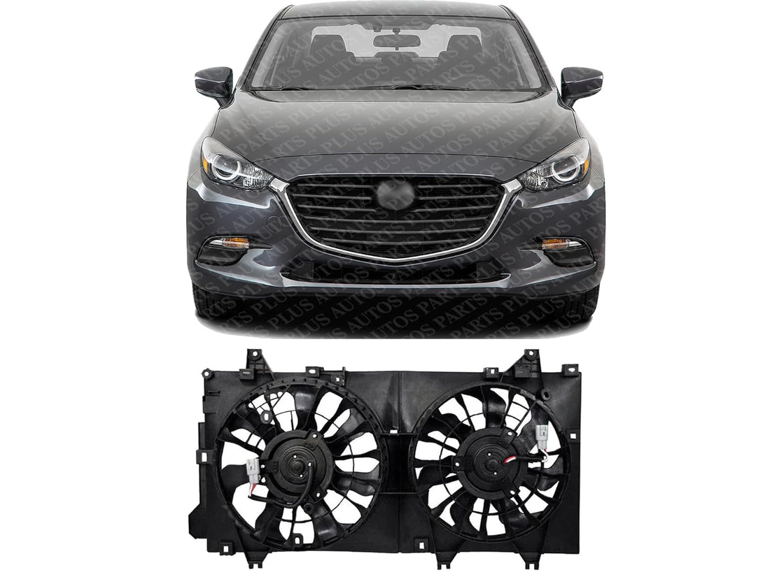Front Cooling Dual Fan Assembly Plastic Direct Replacement Compatible with 2014-2018 Mazda 3 MA3115161 PE2015025