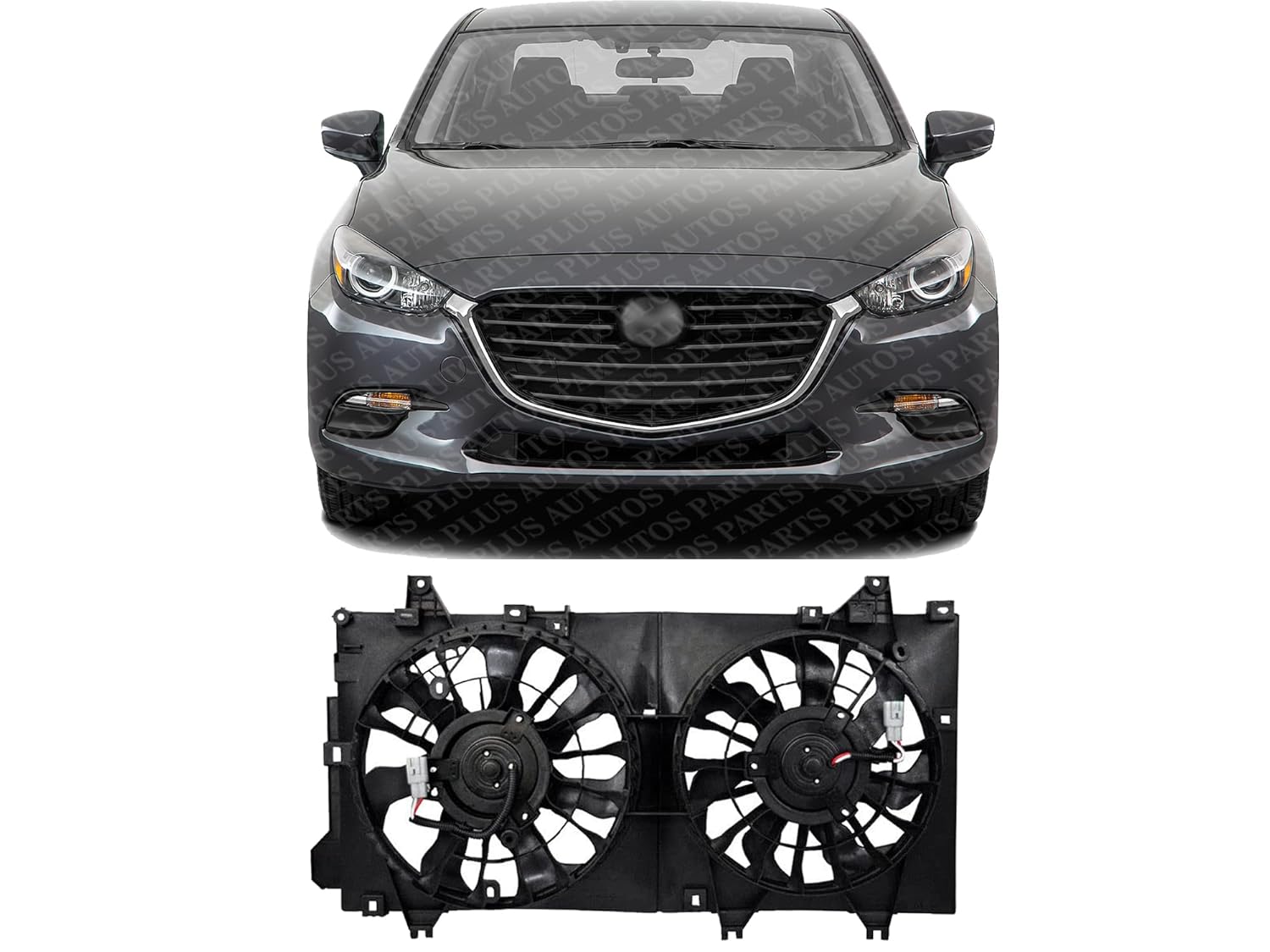 Front Cooling Dual Fan Assembly Plastic Direct Replacement Compatible with 2014-2018 Mazda 3 MA3115161 PE2015025