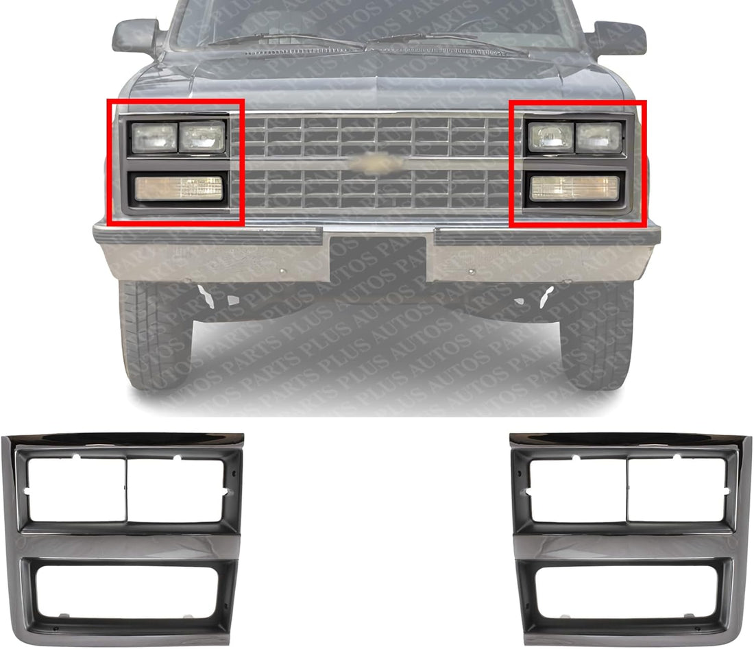 Set Of 2 Front Head Light Bezel Left Driver & Right Passenger Side Direct Replacement Compatible With 1989 R2500 / 1989-1991 R3500 GM2513162 GM2512161 15628670 15628669