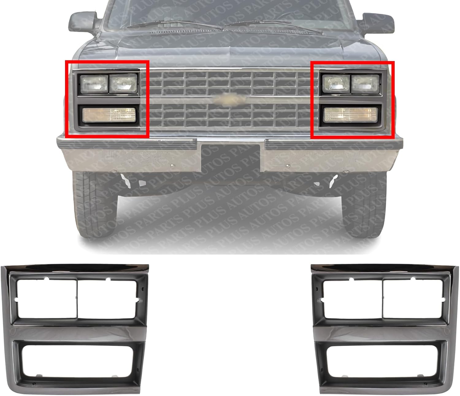 Set Of 2 Front Head Light Bezel Left Driver & Right Passenger Side Direct Replacement Compatible With 1989 R2500 / 1989-1991 R3500 GM2513162 GM2512161 15628670 15628669