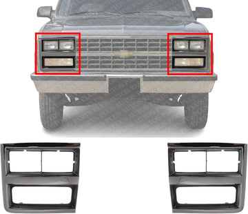 Set Of 2 Front Head Light Bezel Left Driver & Right Passenger Side Direct Replacement Compatible With 1989 R2500 / 1989-1991 R3500 GM2513162 GM2512161 15628670 15628669