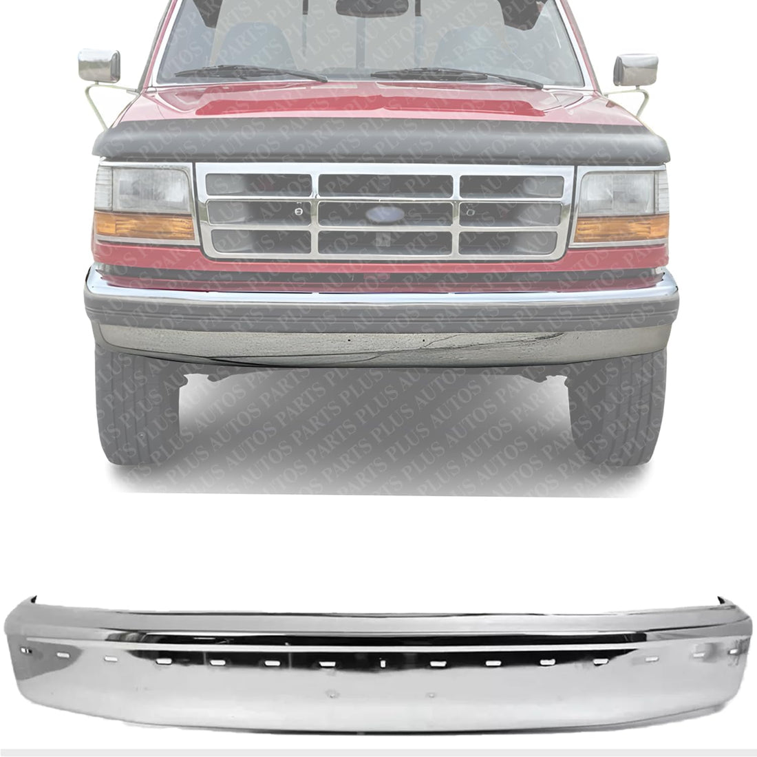 Front Bumper Chrome Steel With Molding & Without Air Intake Holes Direct Replacement Compatible With 1992-1996 Ford F-Series FO1002237 F2TZ17757B