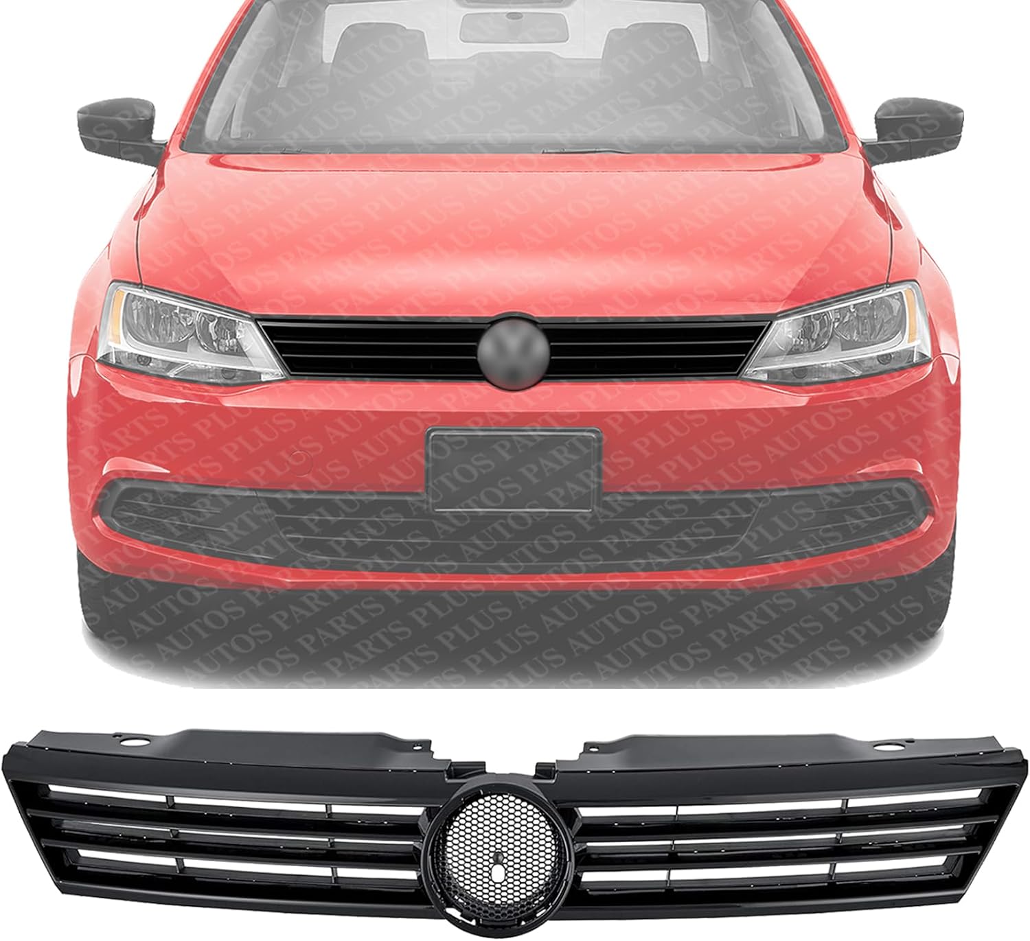 Front Grille Assembly Primed Shell And Insert Plastic Direct Replacement Compatible With 2011-2014 Volkswagen Jetta VW1200151 5C6853651QWA