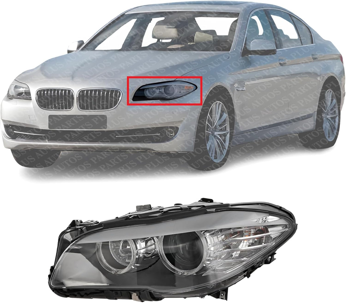 Front Headlight Assembly Halogen Left Driver Side Direct Replacement Compatible With 2011-2013 BMW 5-Series BM2502174 63117203243