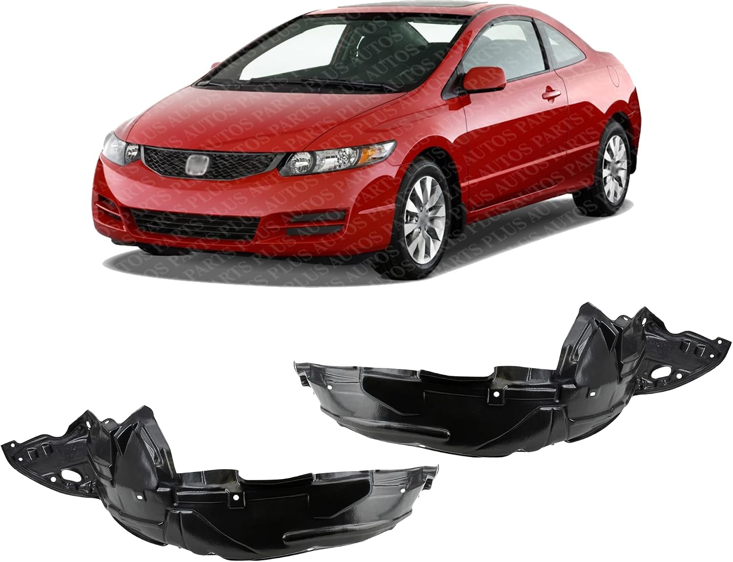 Set Of 2 Front Fender Liner Right Passenger & Left Driver Side Direct Replacement Compatible With 2006-2011 Honda Civic Coupe HO1249130 HO1251106 HO1248130 HO1250106 74101SVBA00
