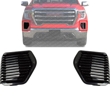 Set of 2 Front Fog Light Cover Plastic Right Passenger & Left Driver Side Direct Replacement Compatible With 2019-2022 GMC Sierra 1500 GM1039241 GM1038241 84220372 84220373