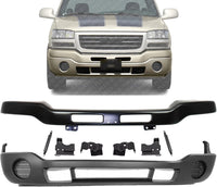 Front Bumper Steel With Brackets + Lower Valance Primed without Fog Light Holes Direct Replacement Compatible With GMC Sierra 1500 2500HD 3500 2003-2006 GM1000685 GM1002464