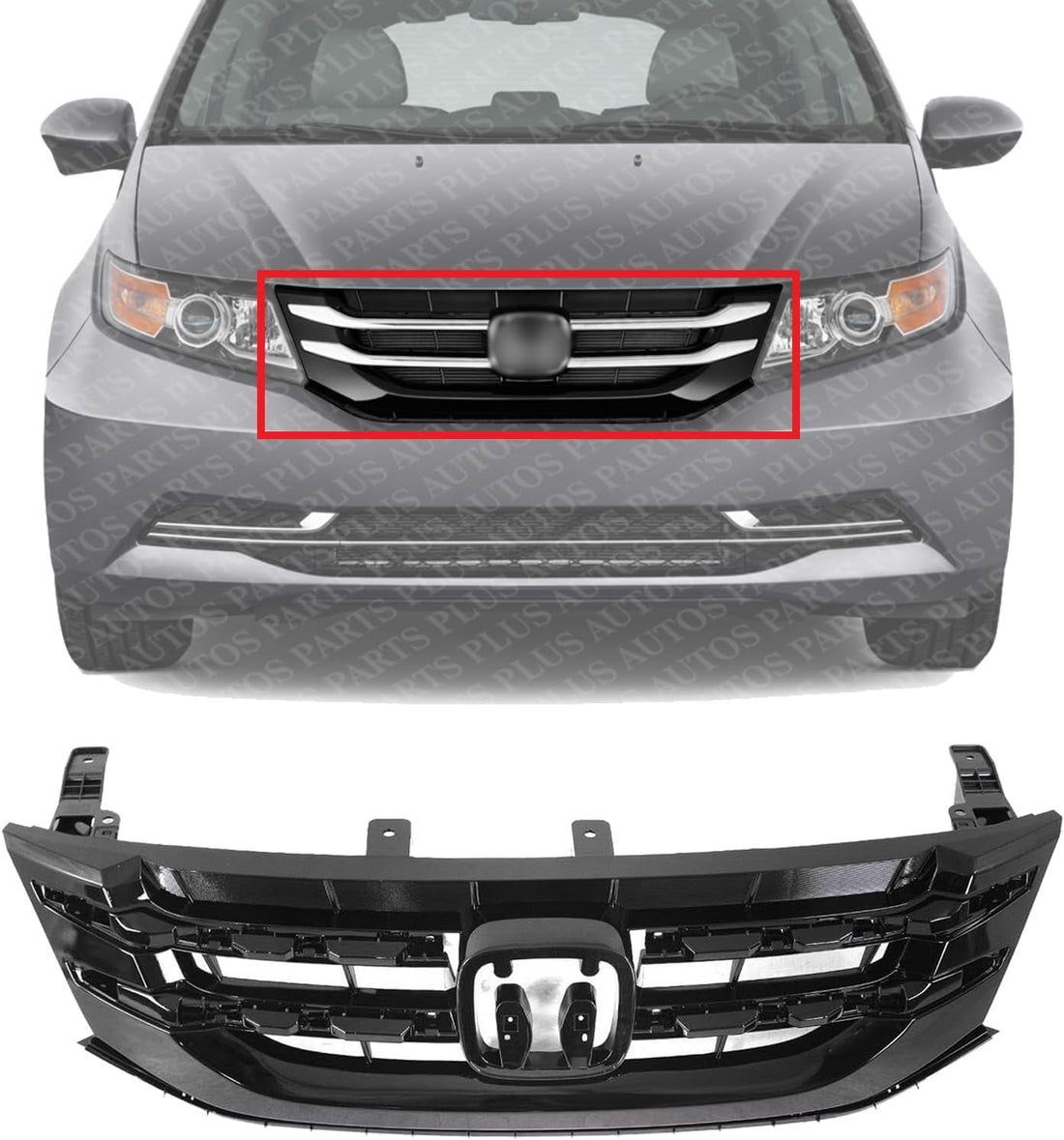Front Grille Primed Shell And Insert Direct Replacement Compatible With 2014-2017 Honda Odyssey HO1200220 75101TK8A22