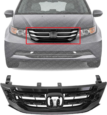 Front Grille Primed Shell And Insert Direct Replacement Compatible With 2014-2017 Honda Odyssey HO1200220 75101TK8A22