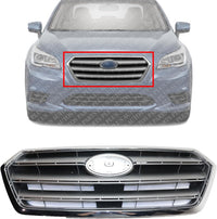 Front Grille Painted Silver Shell with Gray Insert With Chrome Trim Direct Replacement Compatible With 2015-2017 Subaru Legacy SU1200162 91121AL00A