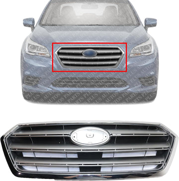 Front Grille Painted Silver Shell with Gray Insert With Chrome Trim Direct Replacement Compatible With 2015-2017 Subaru Legacy SU1200162 91121AL00A