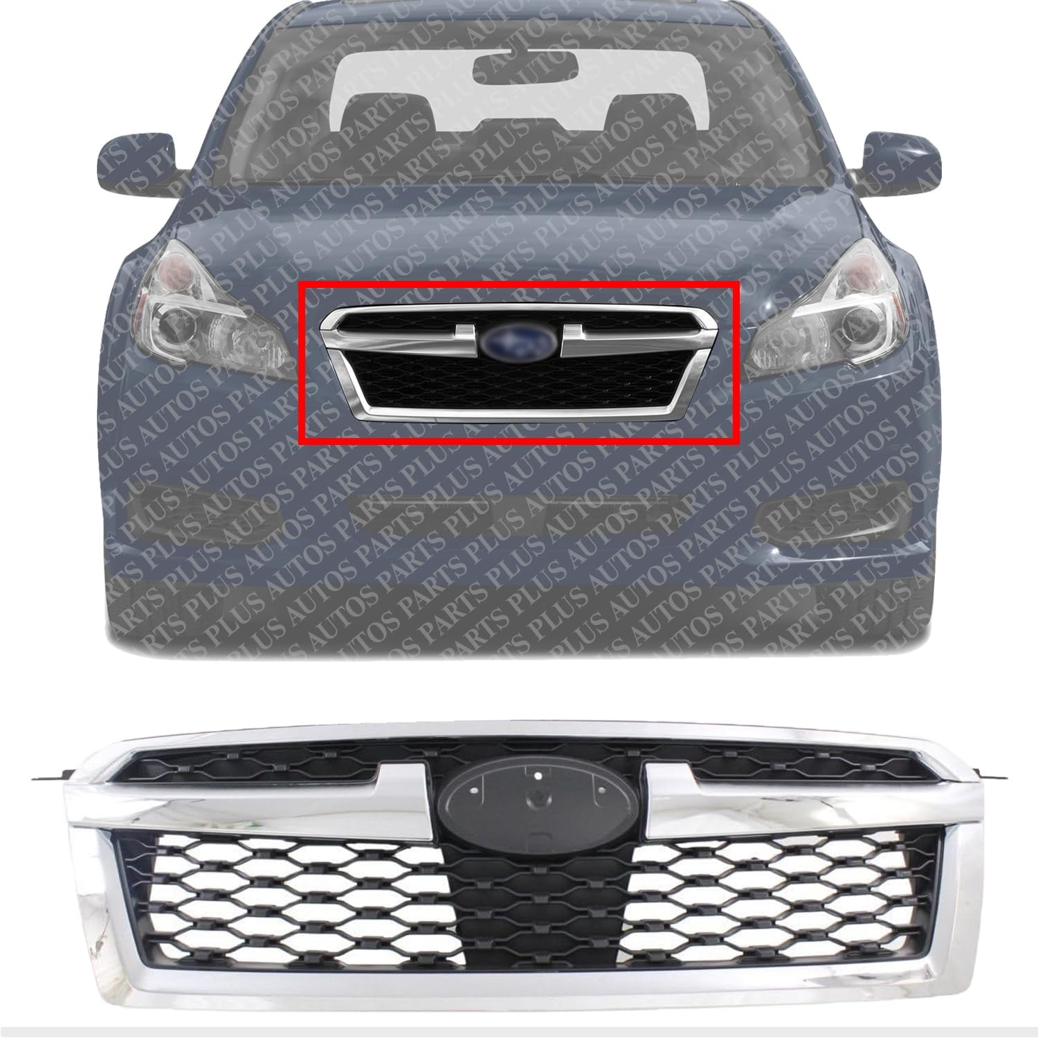 Front Grille Assembly Textured Shell And Insert With Chrome Molding Direct Replacement Compatible With 2013-2014 Subaru Legacy SU1200157 91121AJ13A